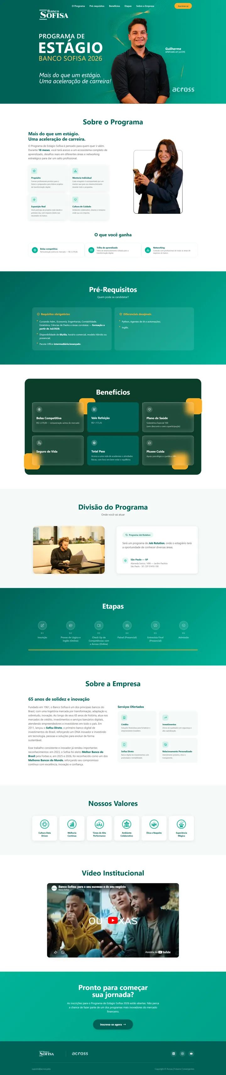 Mockup da landing page do Programa de Estágio Banco Sofisa 2026