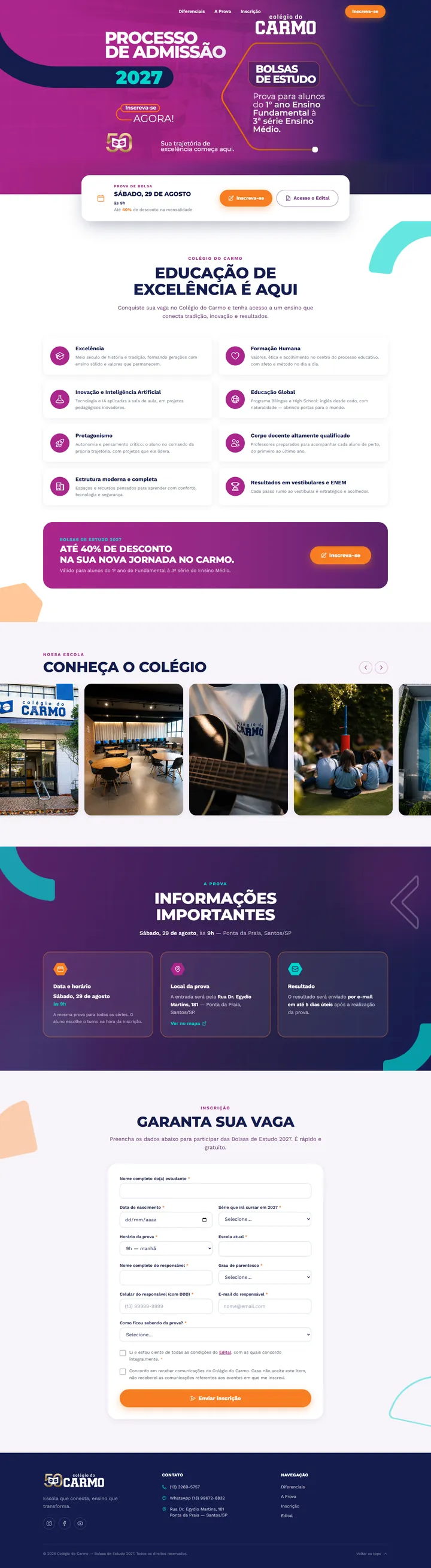 Colégio do Carmo — Landing Page · Bolsas de Estudo 2027